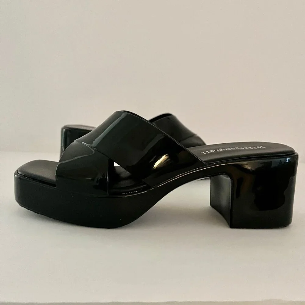 NEW! Jeffery Campbell Black Bubblegum Platform Sandals Heel Mule Patent Slides 6 - Picture 4 of 16